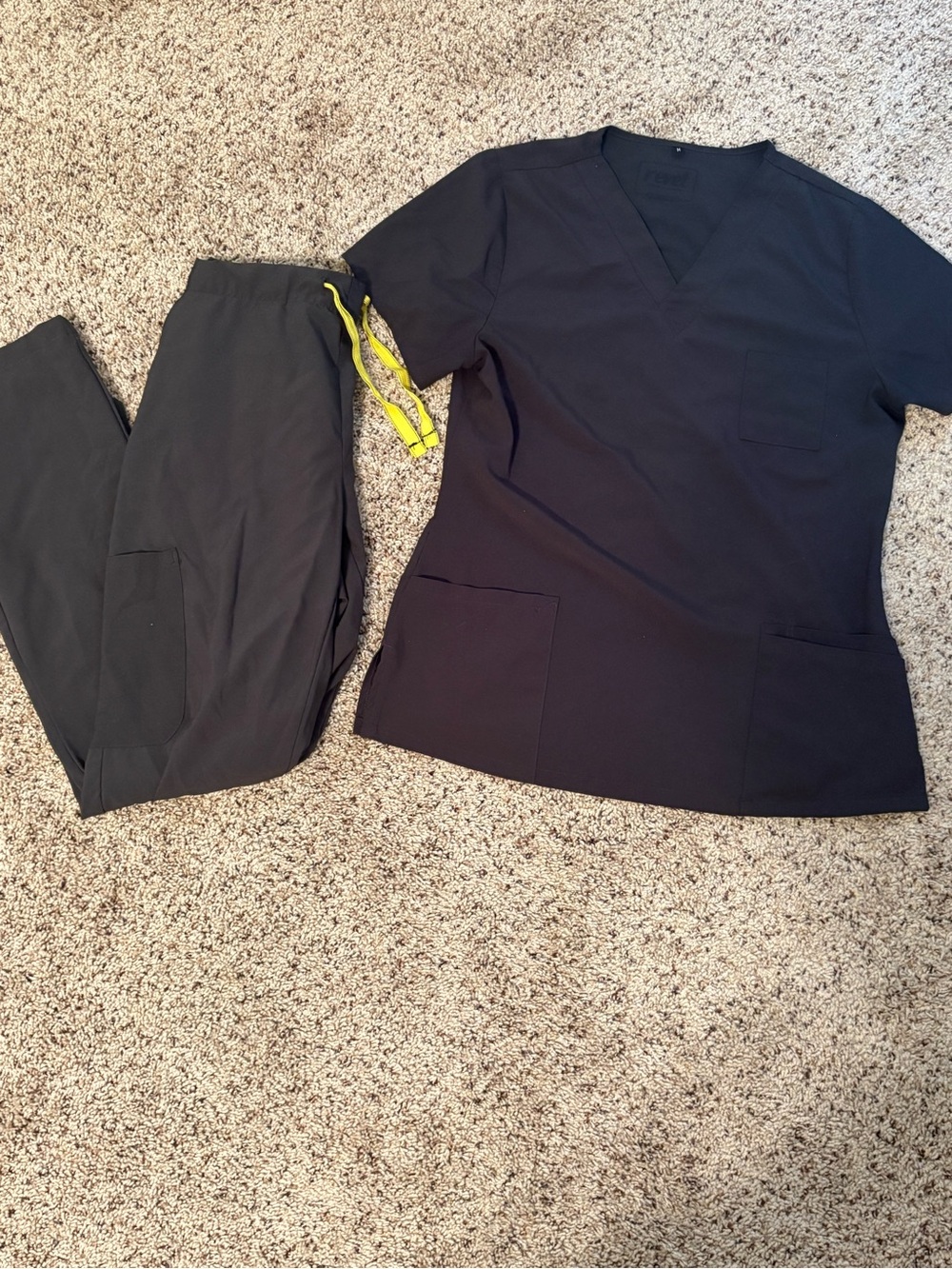 Women's Dark Gray Scrub Top & straight leg Pants Set -